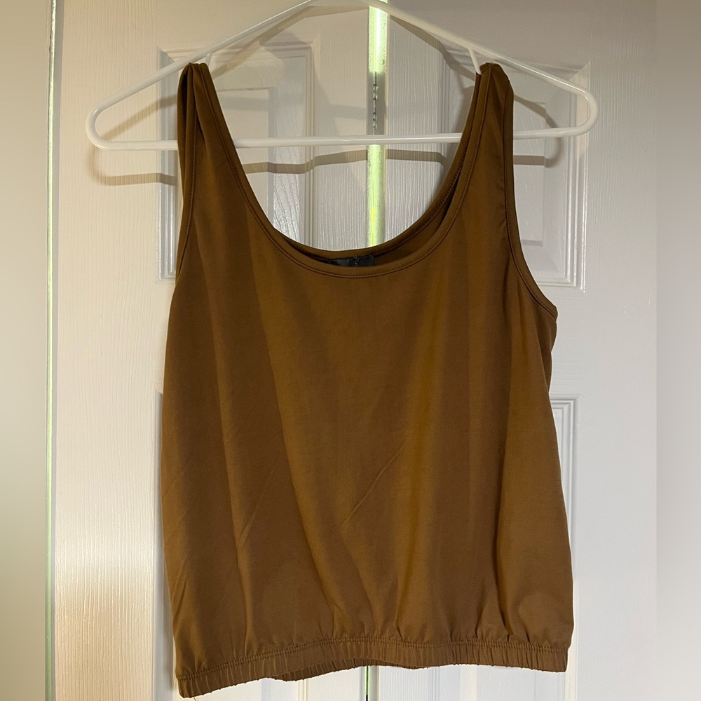 Brown tank top crop top with elastic on bottom